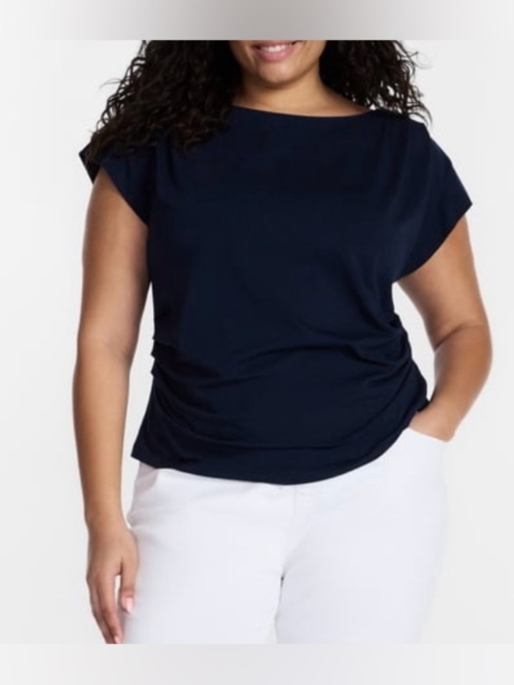 Terra & Sky Navy Boatneck Short Sleeve Top